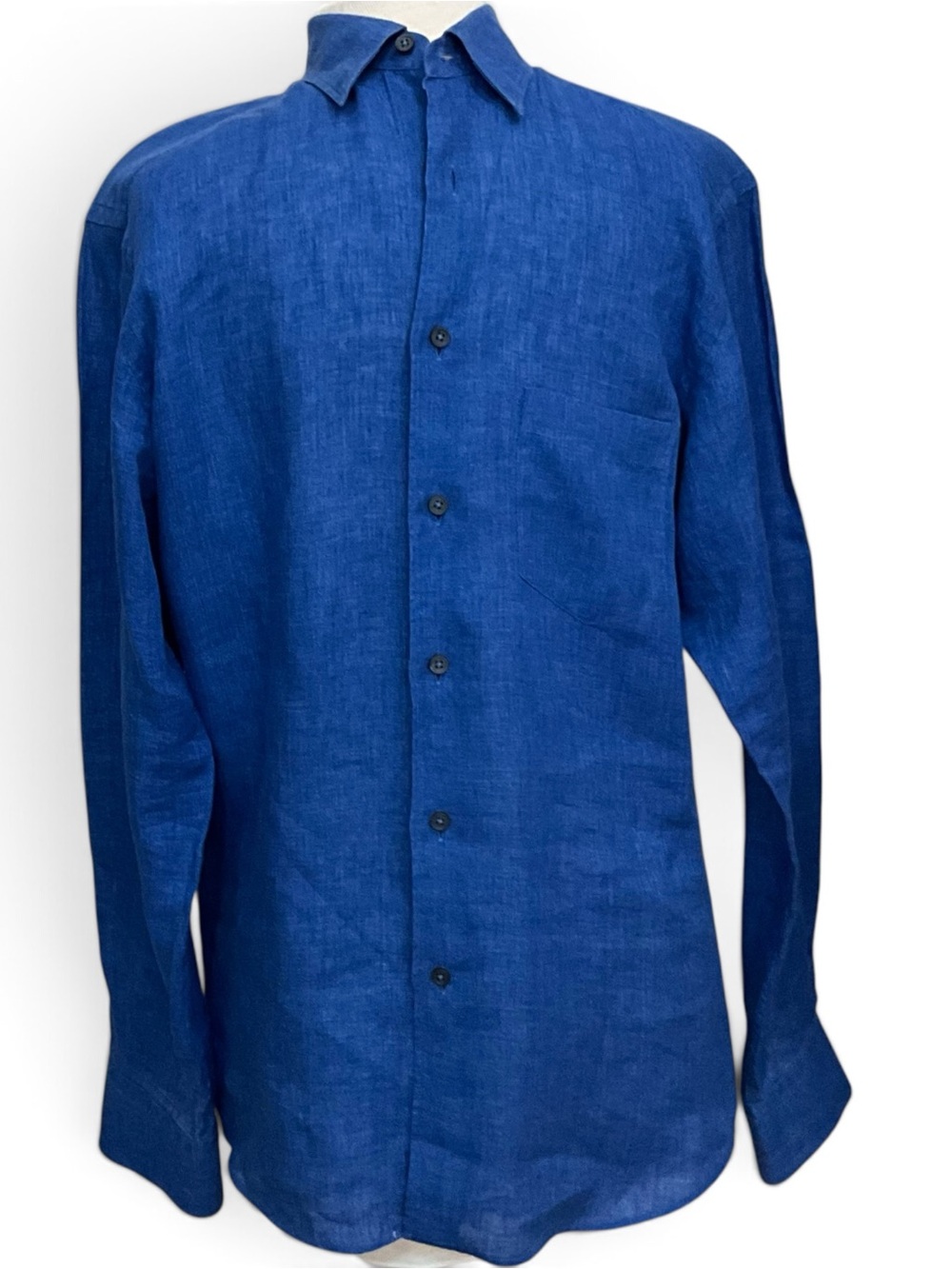 Ermenegildo Zegna Men’s M Blue 100% Linen Long Sleeve Button Down Shirt Luxury